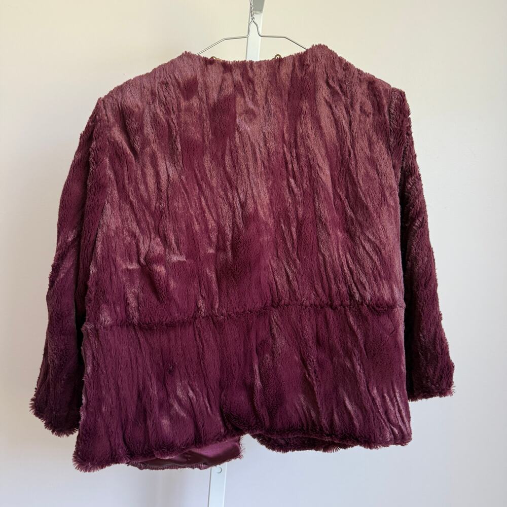 Rachel Roy sz‎ S cropped Y2k style Burgundy faux Fur Coat - Picture 7 of 8